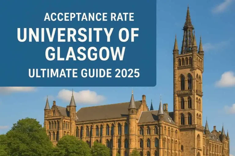 Aerial view of the historic architecture of the University of Glasgow, surrounded by lush greenery and a scenic city backdrop, symbolizing its rich academic legacy and the significance of understanding the acceptance rate in the University of Glasgow for prospective students.